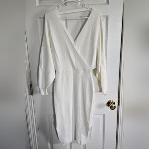 Elegant White Wrap Knit Dress